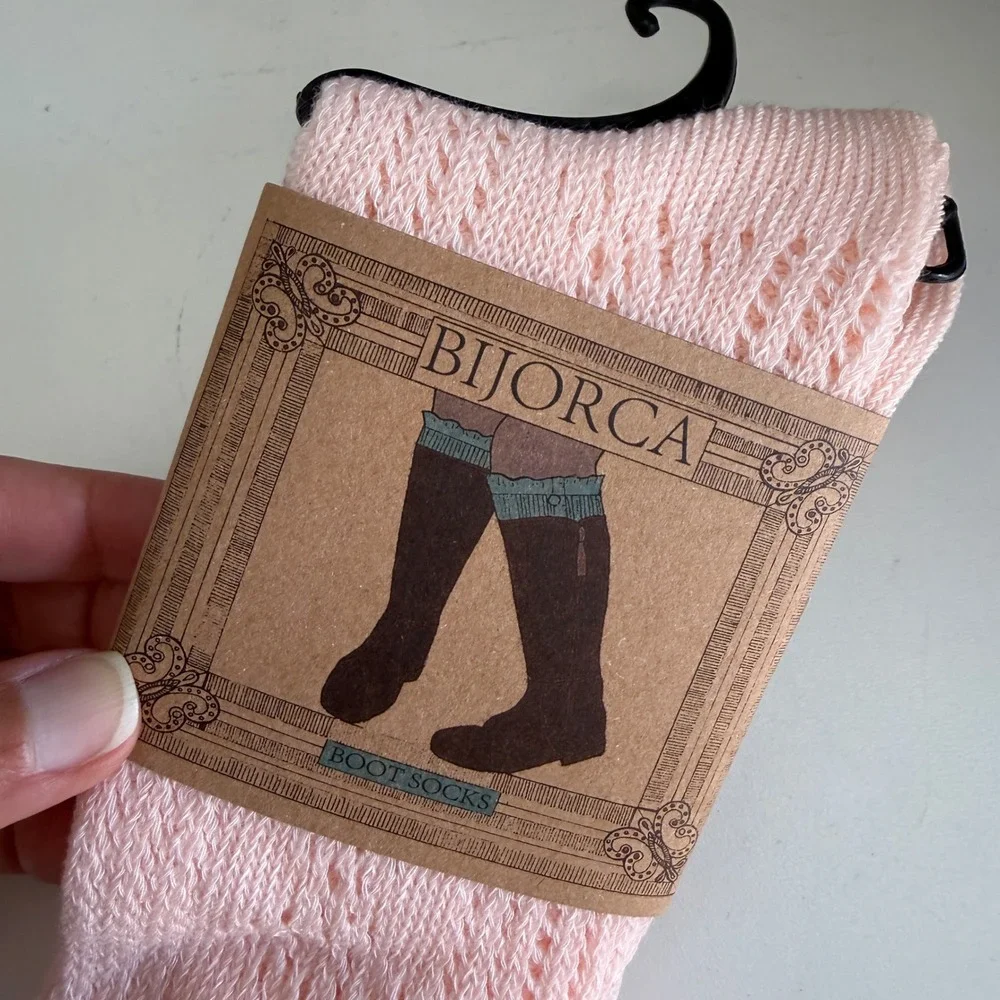Pink Pointelle Knit Lace Trim Ruffle Ankle Boot Socks OSFM‎ kawaii cottage
